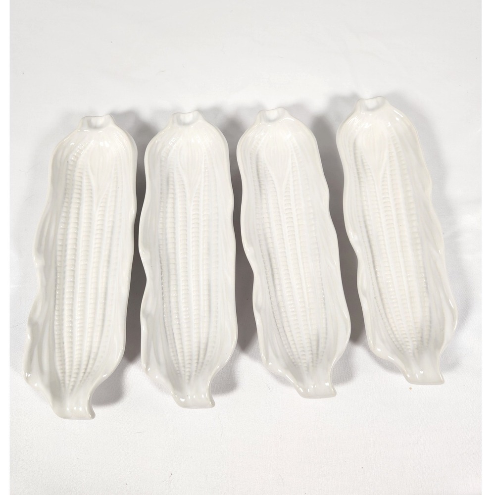 VTG Signature Japan White Stoneware Corn on the Cob Plates 10.5" X 3.5" Set of 4